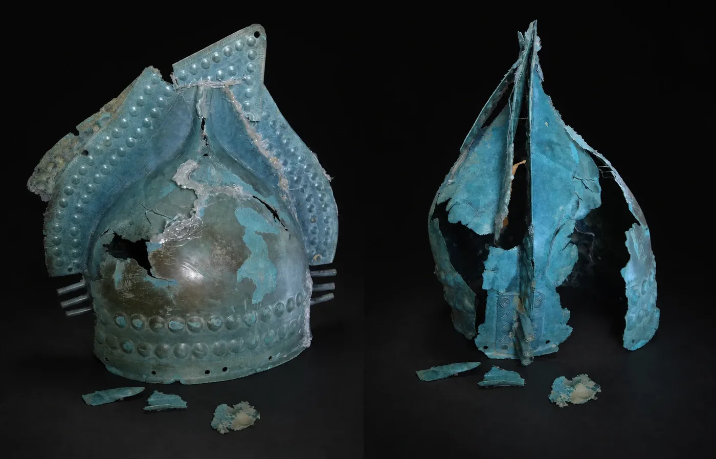 The same bronze helmet before restoration